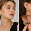 Clip earrings, crystal flowers
