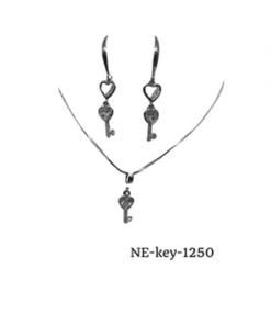Necklace and Earring heart hanging heart key  silver w gift box