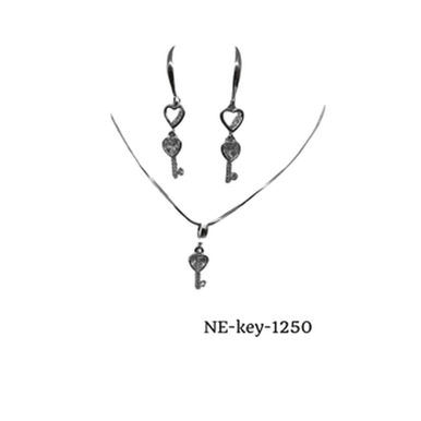 Necklace and Earring heart hanging heart key silver w gift box