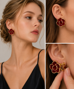 Earring clip red rose 6181