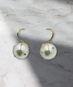 Earring-Hanging pearls with rhinestones ( colour options)