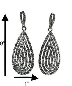 Earring- Crystal hanging rhinestone oval shape, silver