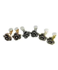 Clip earring - Large flower with rhinestones (colour options)