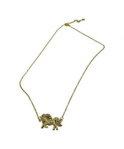 Necklace-Gold rhinestone Unicorn with colourful hair and tail, titanium chain