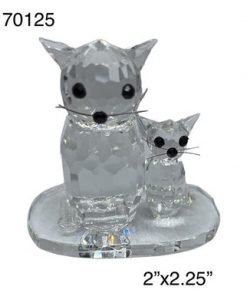 Crystal Figure - Big cat with small cat , ( 2" X 2.25" )