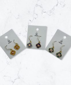 Earrings- Flowers on solid colour background ( colour options )