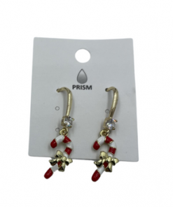Earring- Gold plated hanging candy canes with bows