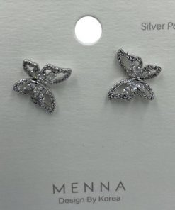 Earring- Outline butterflies with crystals in middle, silver posts ( colour options )