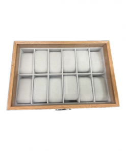 Large 12 piece wood with glass lid watch box