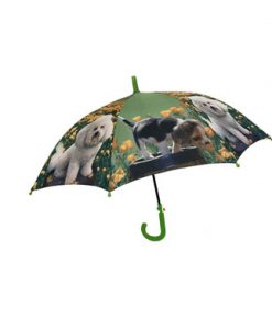 Dogs with yellow flowers print , Kids Umbrella green handle