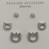 Earring Stud Cat 3 pairs Color Silver