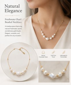 Necklace Freshwater pearls mid Baroque with Gold beads