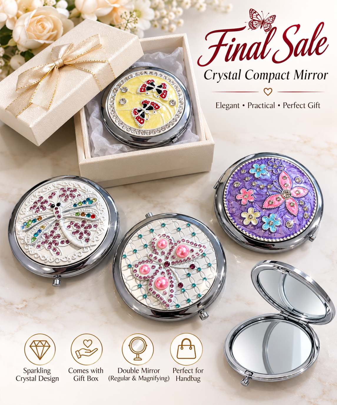 Butterfly Crystal Compact Mirror Collection-Final Sale
