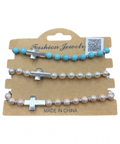 Bracelet Cross with Shell Pearls Pull Cord Chain