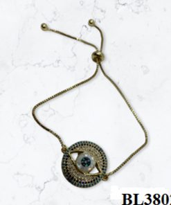 Bracelet- evil eye with color stone  big size pull up gold chain