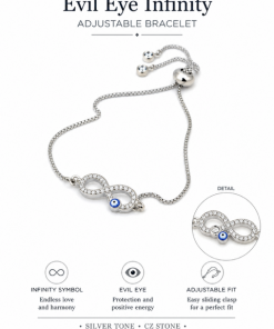 Bracelet-evil eye on infinity pull cord gold or silver