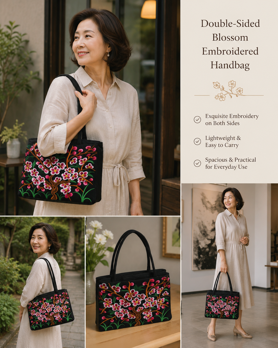 Double-Side Blossom Embroidered Bag