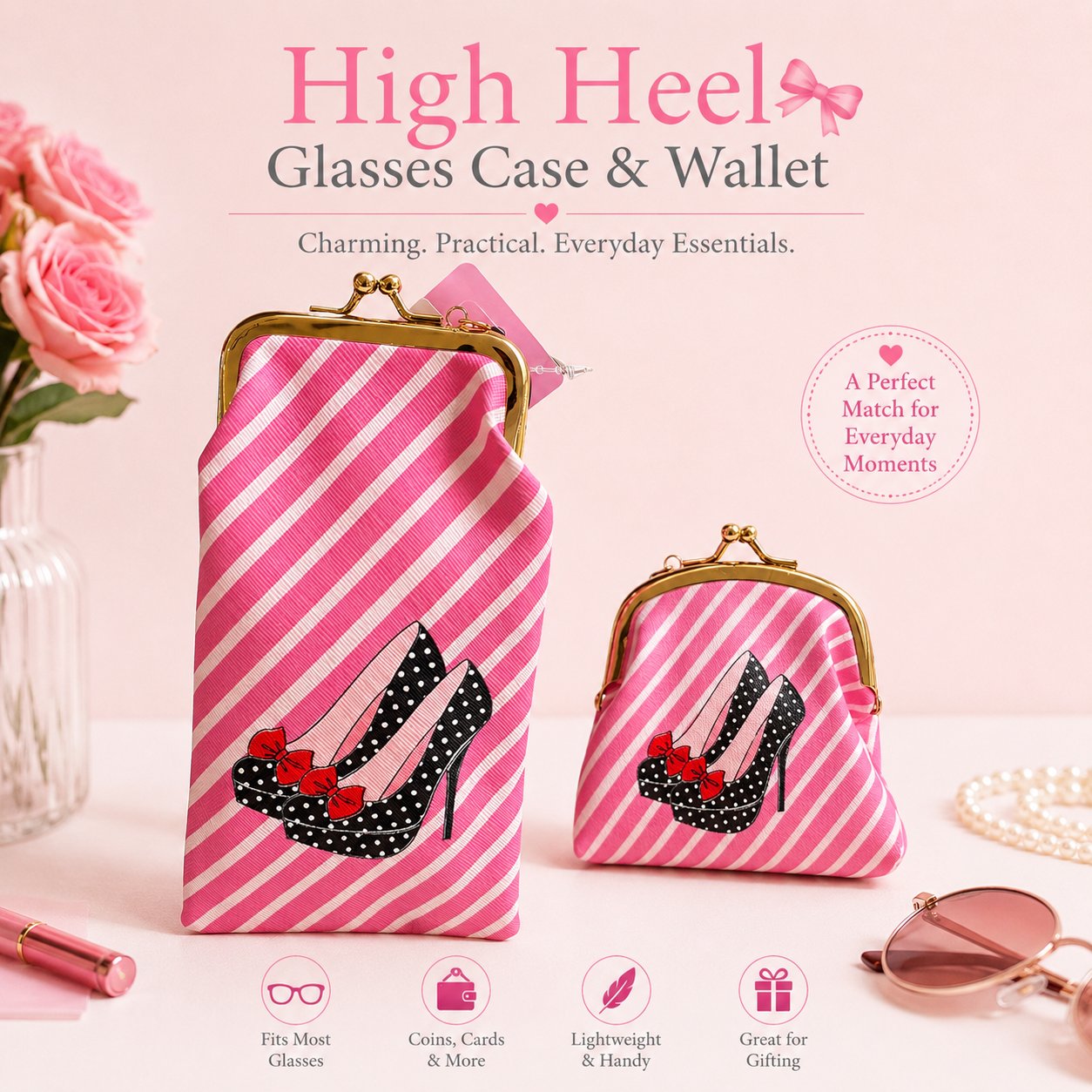 Pink Stripped Polka Dot High Heels