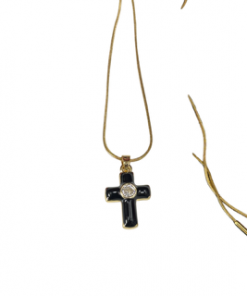 Cross Necklace Black Enamel