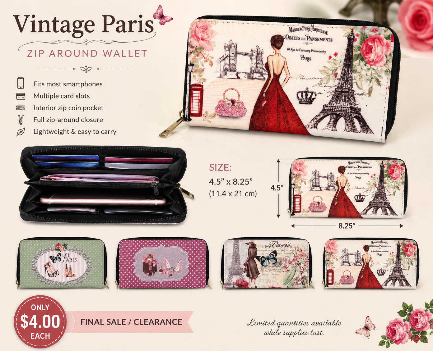 Vintage Paris Zip Around Wallet - Image 2