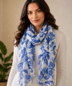 Blue Porcelain Bloom Scarf