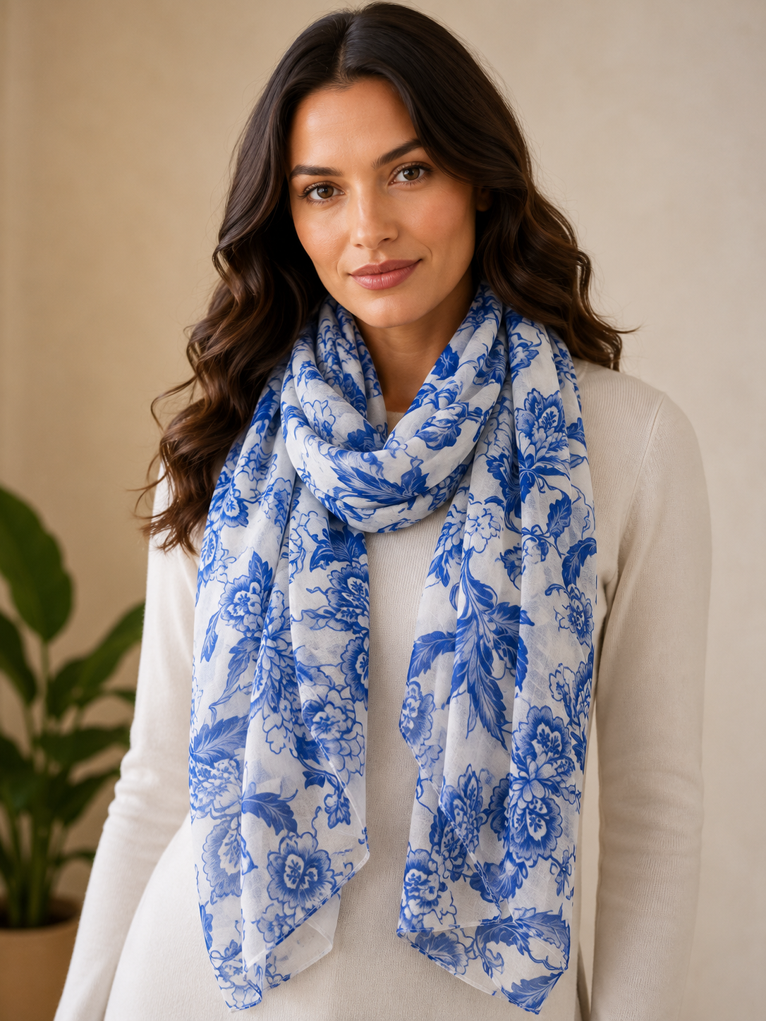 Blue Porcelain Bloom Scarf