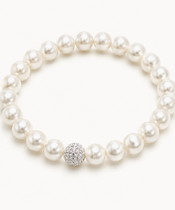 Ivory Shell pearl Stretch Bracelet- Shamballa Accent