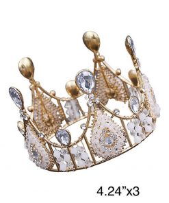 Crown with white beads and crystal 4.25x3