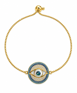Bracelet- evil eye with color stone  big size pull up gold chain