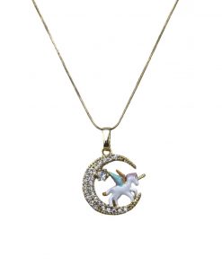 necklace unicorn in moon painted gold
