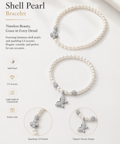 Shell Pearl Bracelet Butterfly or Cross Shamballa Beads Accent