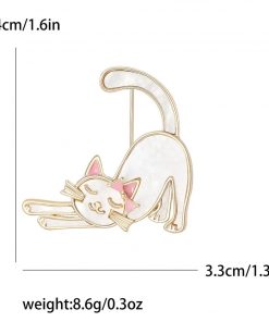 Brooch Painted Cat with pink bow