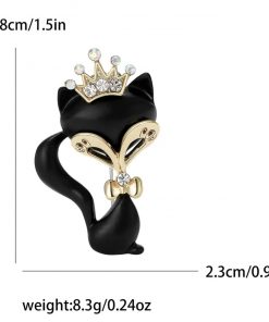 Brooch Fox black painted with crown