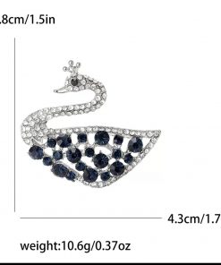 Brooch Swan with blue Rhinestones