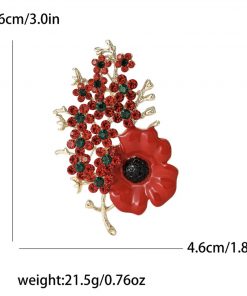 Brooch poppy with Red Rhinestones