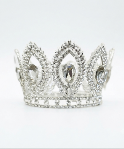 Hair Crown - Medium crown with pointy rhinestone ovals around with large tear drop stones in middle (9.5cm, Silver)