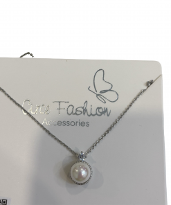 necklace -shell pearl and zirconium pendant 16 " chain extend