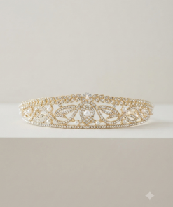 Hair tiara- pearl wave with rhinestone leaves, silver