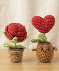 Crochet Pot Rose and Red Heart
