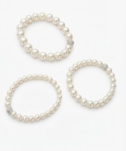 Alternative view of Ivory Shell pearl Stretch Bracelet- Shamballa Accent