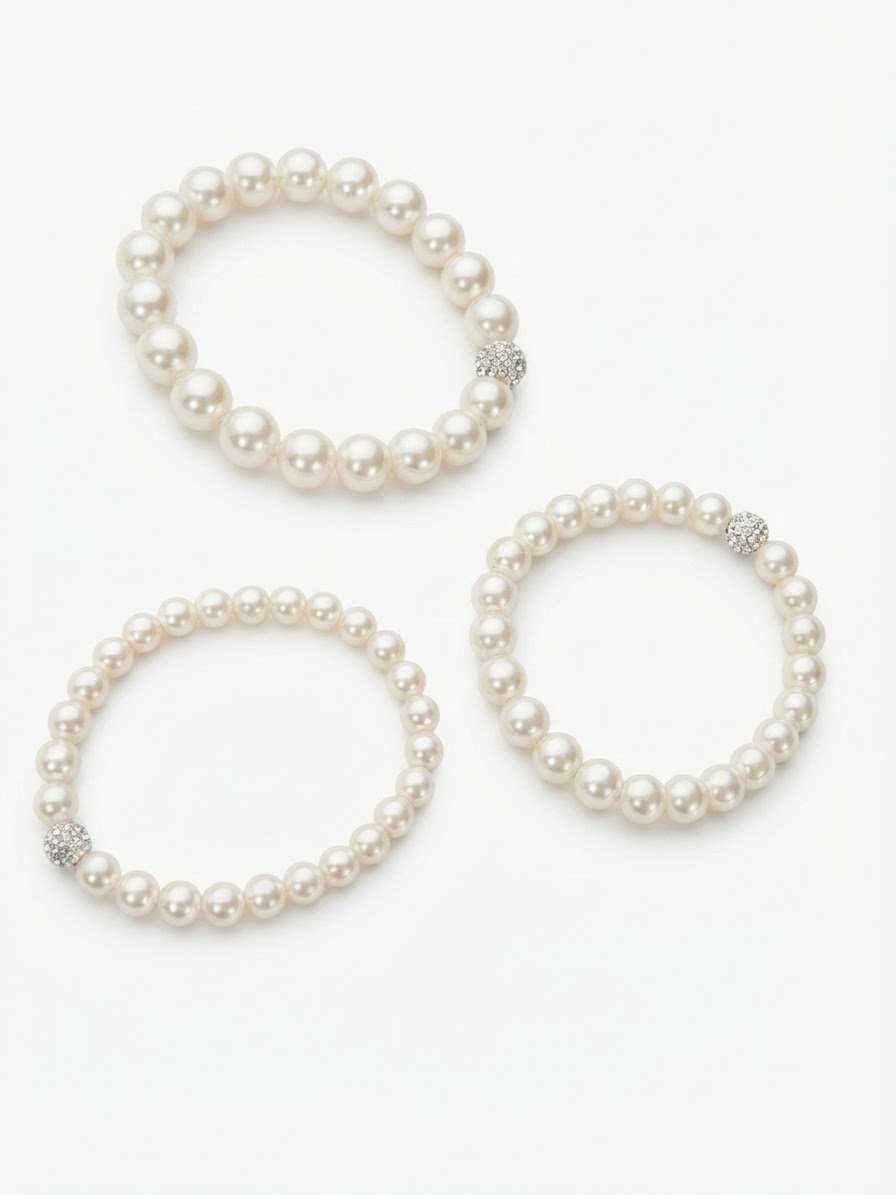 Ivory Shell pearl Stretch Bracelet- Shamballa Accent - Image 2