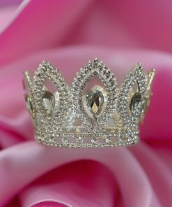 Hair Crown - Medium crown with pointy rhinestone ovals around with large tear drop stones in middle (9.5cm, Silver)