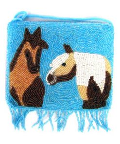 Beaded Purse - 2 Horses, Blue