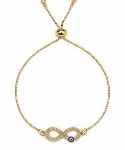 Bracelet-evil eye on infinity pull cord gold or silver