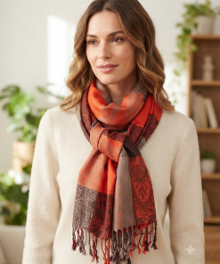 Scarf- Colour block pashmina with paisley design and fringes ( style options )