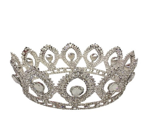 Hair Crown - Large crown with pointy rhinestone ovals around with large tear drop stones in middle (12.8 cm) Colours:Silver