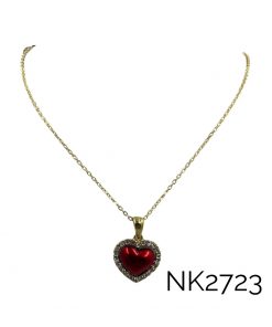Necklace-Red heart with rhinestone