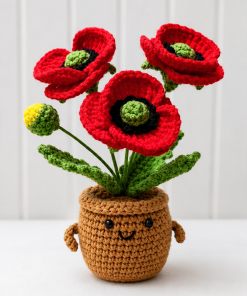 Crochet Poppy Flower Pot