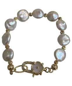 Shell pearl Bloom Gold Flower Clip
