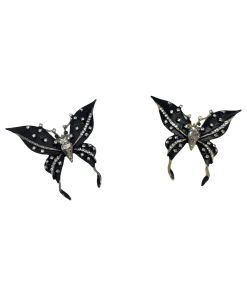 Black Enamel Crystal Butterfly Brooch